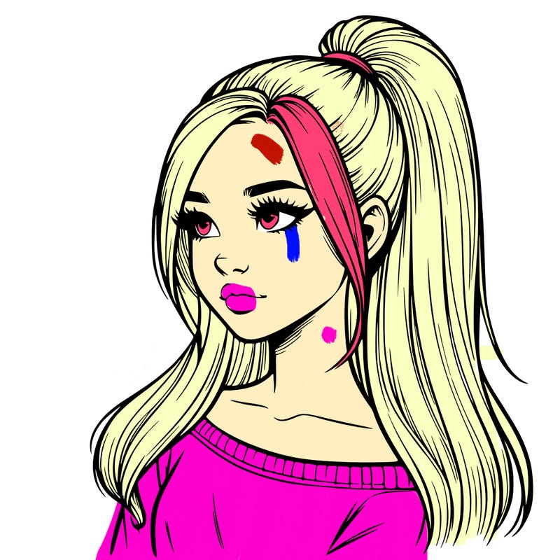 realistic girl with a high ponytail