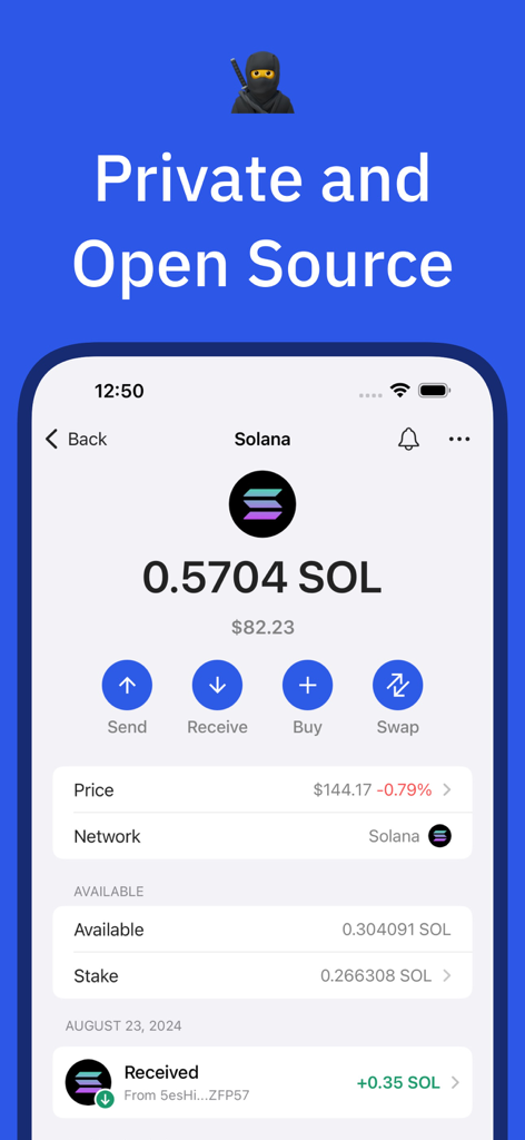 Gem - Crypto & USDT Wallet - Gem Wallet Mobile App mit Solana-Guthaben und Transaktionshistorie