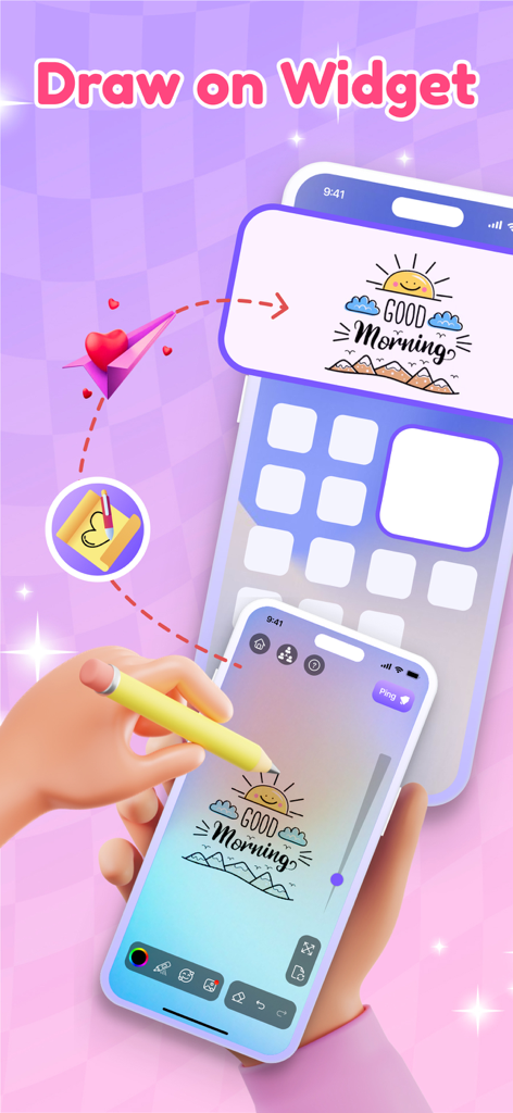 Zumee - Lockscreen Drawing - A hand drawing a Good Morning doodle on a phone screen which updates a friend's home screen widget