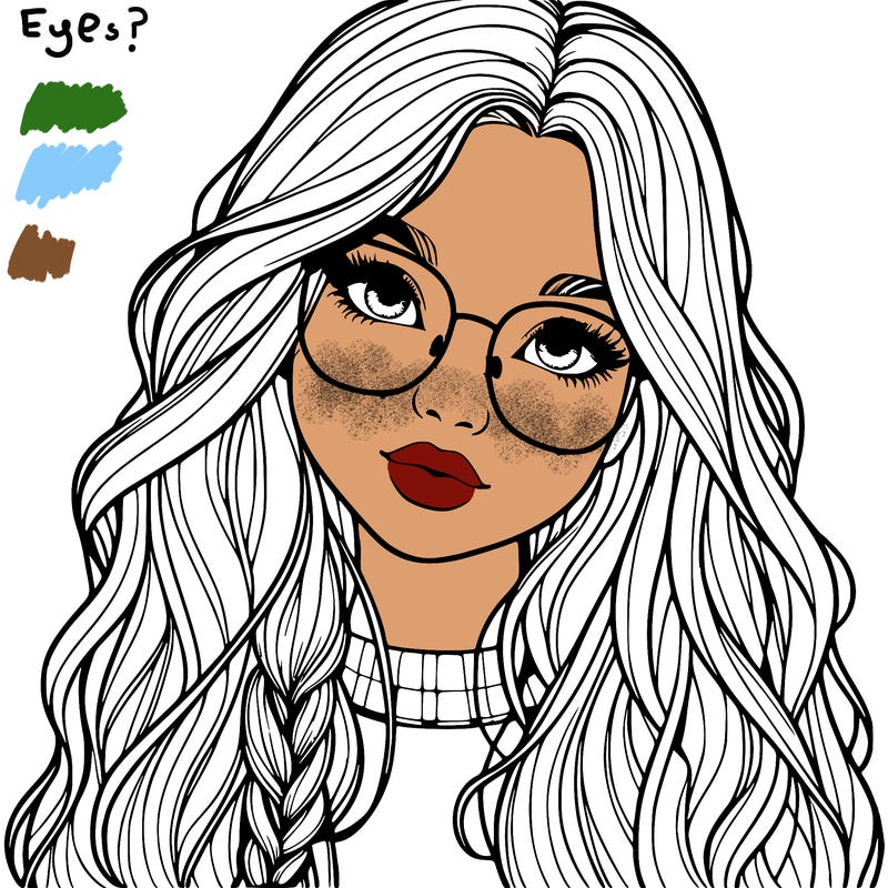 girl with long hair and freckles and glasses realistic