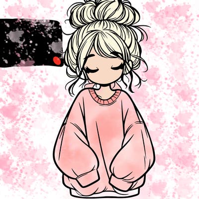 girl with baggy sweatshirt and messy bun