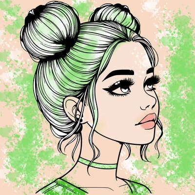 realistic girl with buns on the top of her head