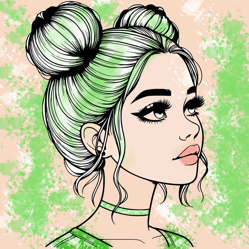 realistic girl with buns on the top of her head