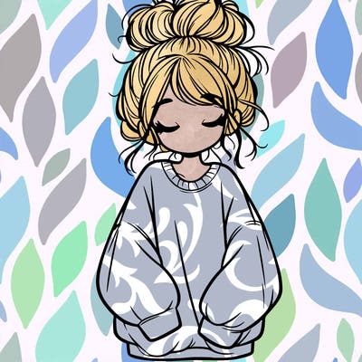 girl with baggy sweatshirt and messy bun