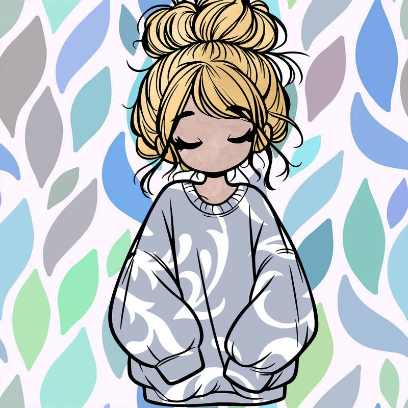 girl with baggy sweatshirt and messy bun