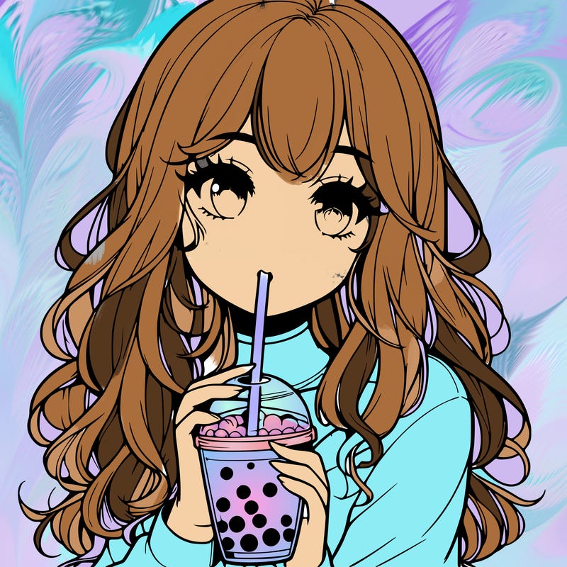 realistic girl drink a boba