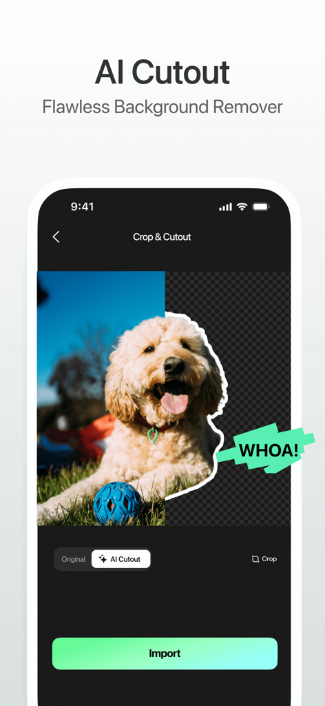 StickerX - Sticker Maker - Smartphone screen showing StickerX app using AI to remove the background from a dog photo to create a sticker
