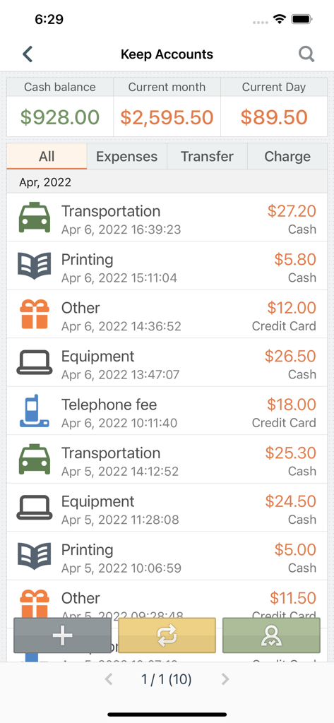 PosKing app interface for tracking business expenses and cash balances