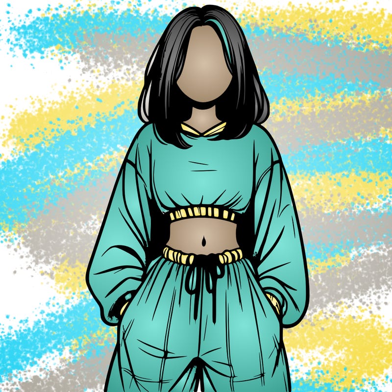 realistic girl faceless with baggy pants and a crop top