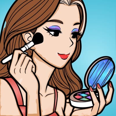 little girl putting on makeup