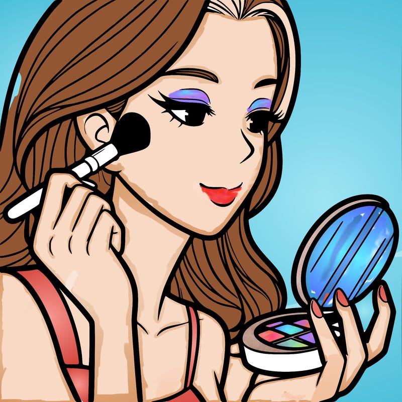 little girl putting on makeup