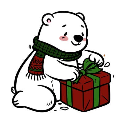 polar bear wrapping a present