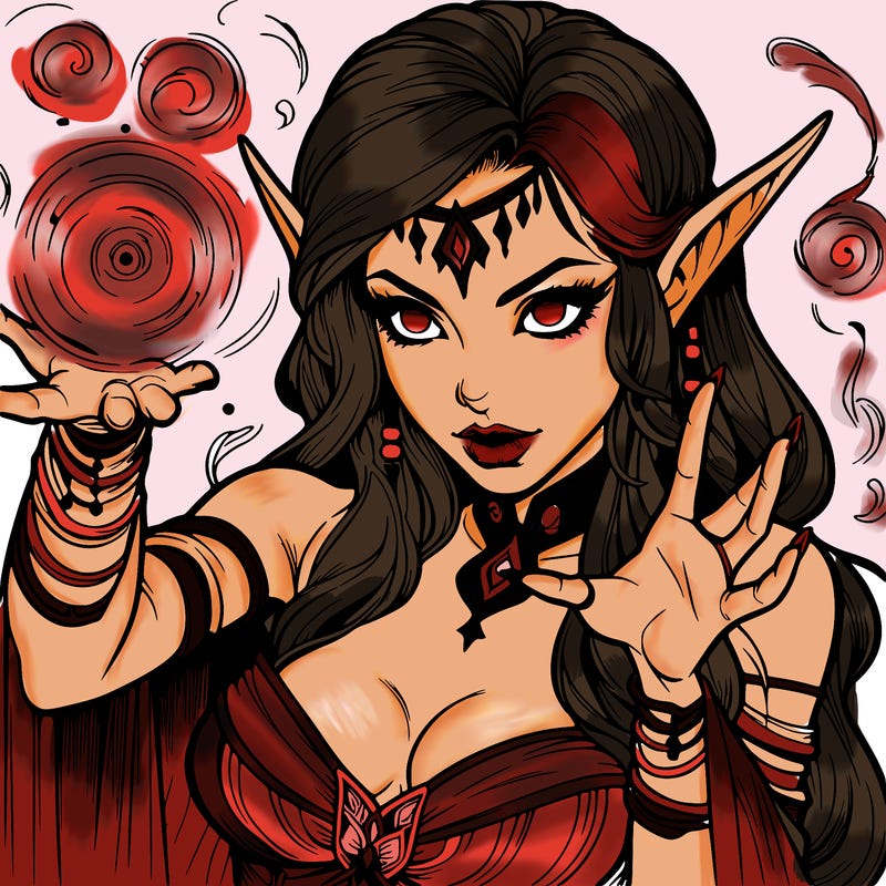 realistic scary beautiful elf sorceress casting spell