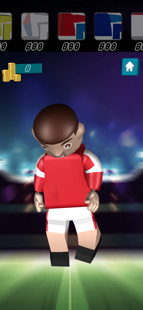 Penalty World Toy – Shoot Goal - A 3D toy soccer player character in a red kit on a stadium field