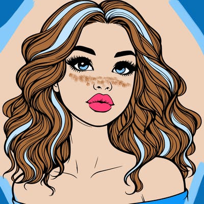 realistic girl with wavy hair and lips