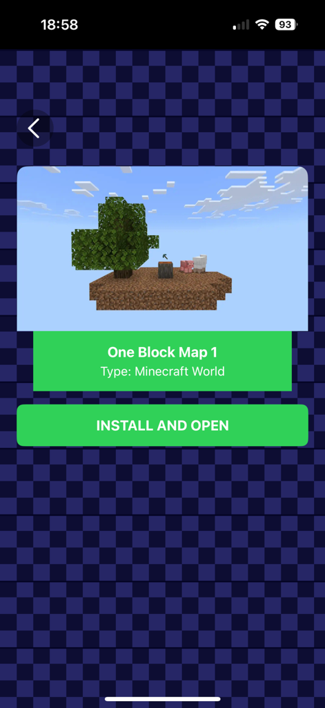 One Block Map 1 installation screen for Minecraft