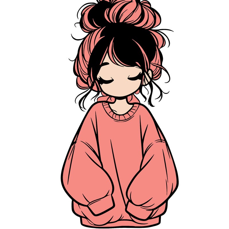 girl with baggy sweatshirt and messy bun
