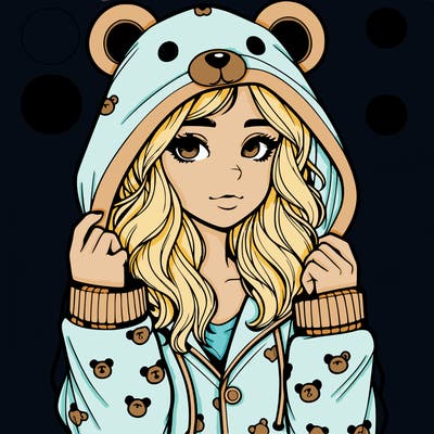 realistic girl in a animal pjs hoodie