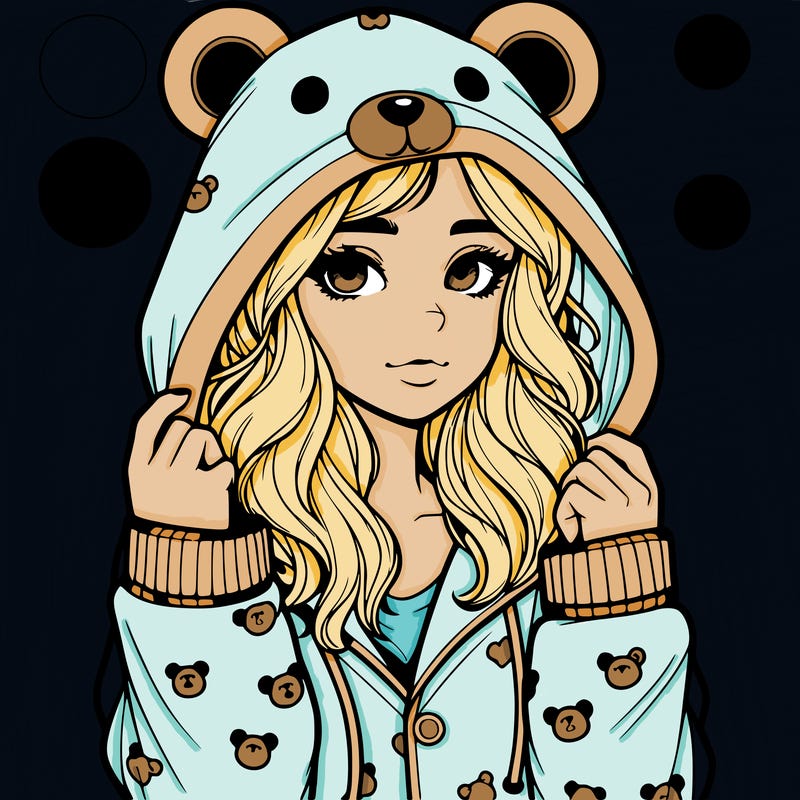 realistic girl in a animal pjs hoodie