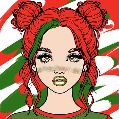 realistic girl with two buns in hair and lips