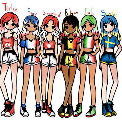 a group of girls wearing crop tops and shorts