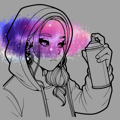 a realistic girl, spray painting