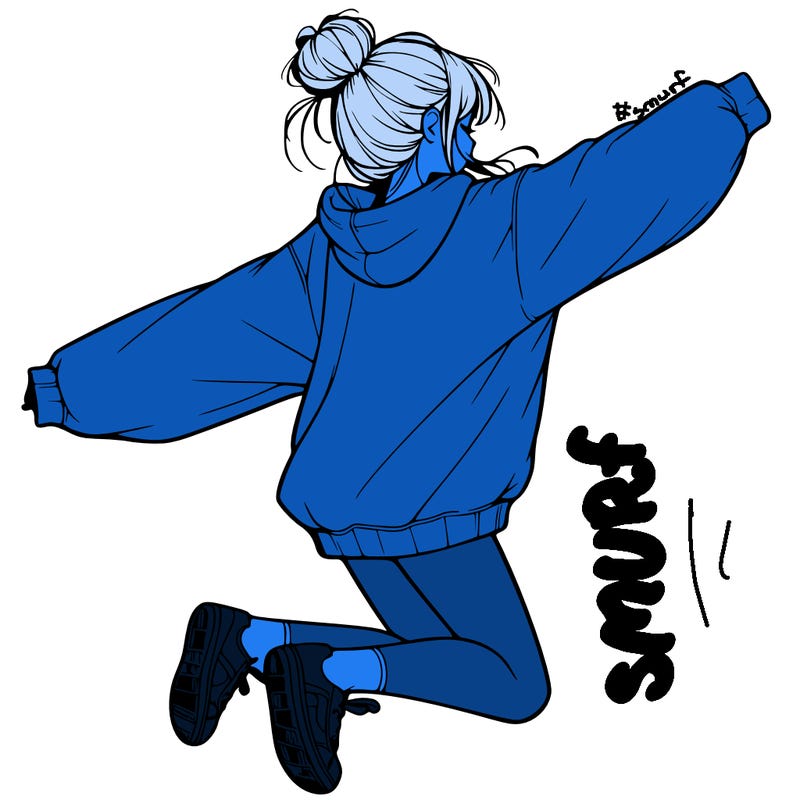 realistic girl jumping with a bun and oversized sweatshirt