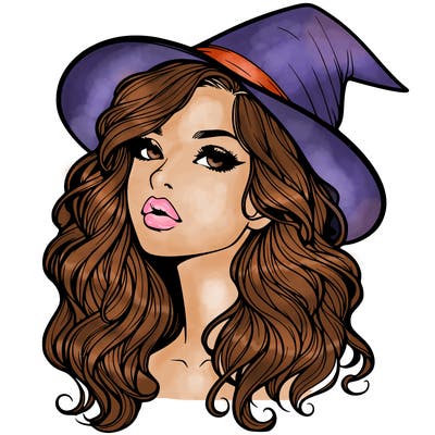 realistic witch girl with wavy hair and lips