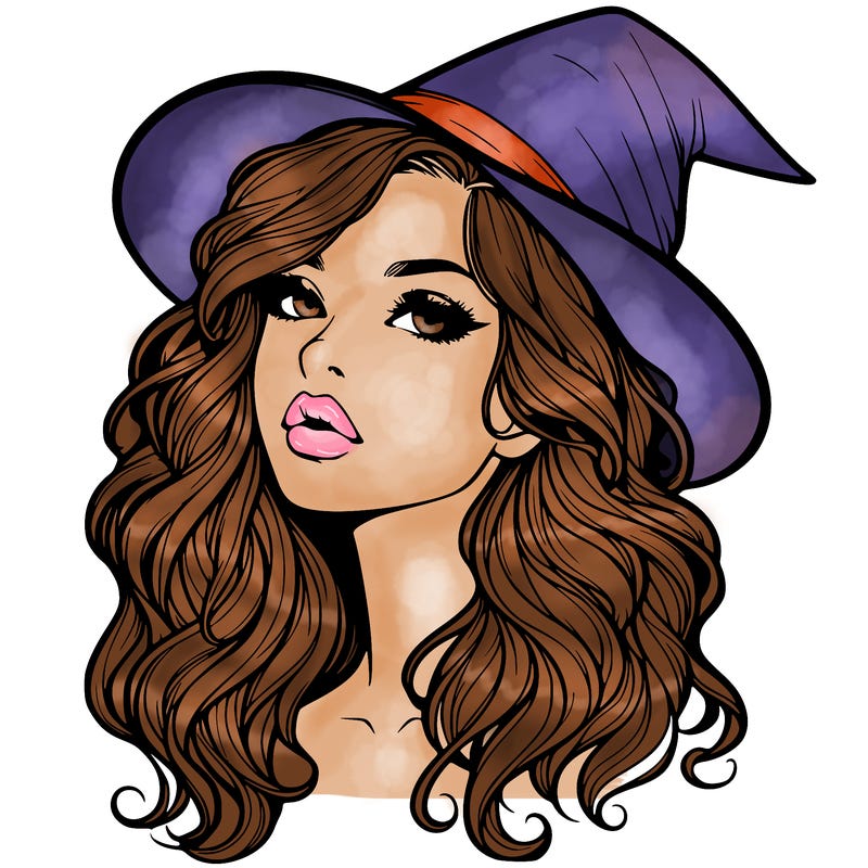 realistic witch girl with wavy hair and lips