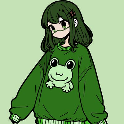 girl wearing frogging sweatshirt