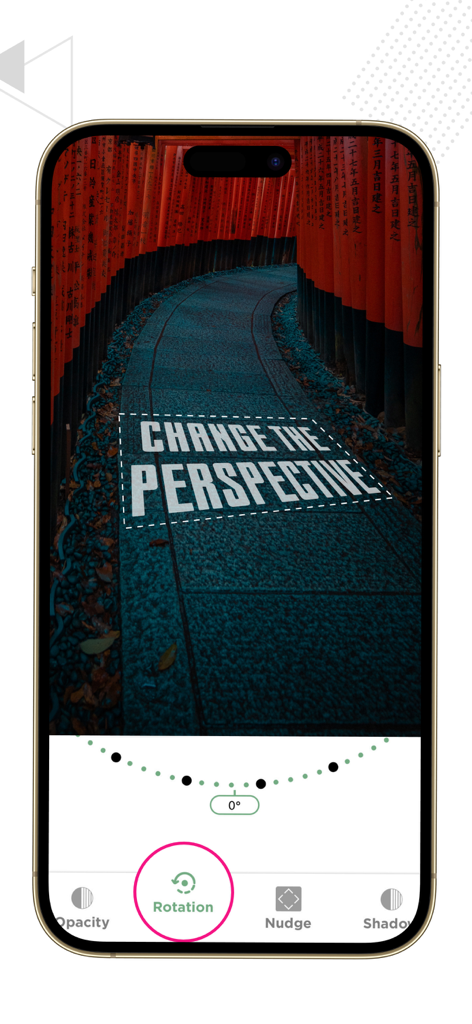 Typoramaアプリの3Dテキスト回転およびパースペクティブ編集機能を示すiPhone画面