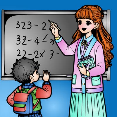 a girl realistic teacher teaching a child