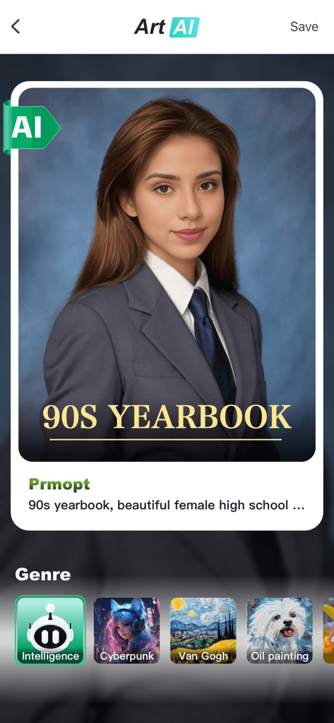 Object Removal AI Retouch - Object Removal AI Retouch app interface generating a 90s yearbook style portrait