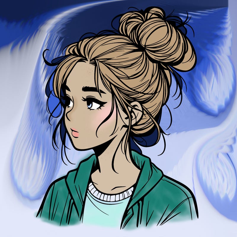 realistic teenage girl with a messy bun