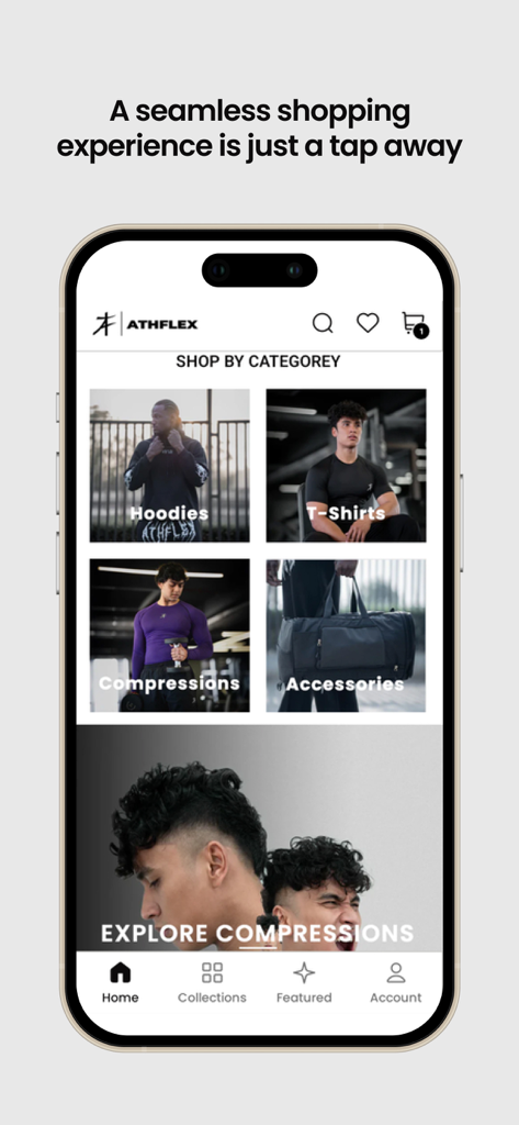 Athflex - Athflex app interface showing gymwear shopping categories for hoodies tshirts and compressions
