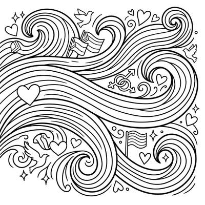 Embrace the spirit of love and diversity with this unique coloring page, blending the dynamic flow of the Westerlies with heartfelt Pride symbols. Perfect for celebrating unity and creativity through art.