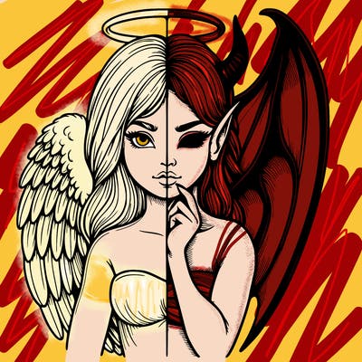 realistic angel half demon