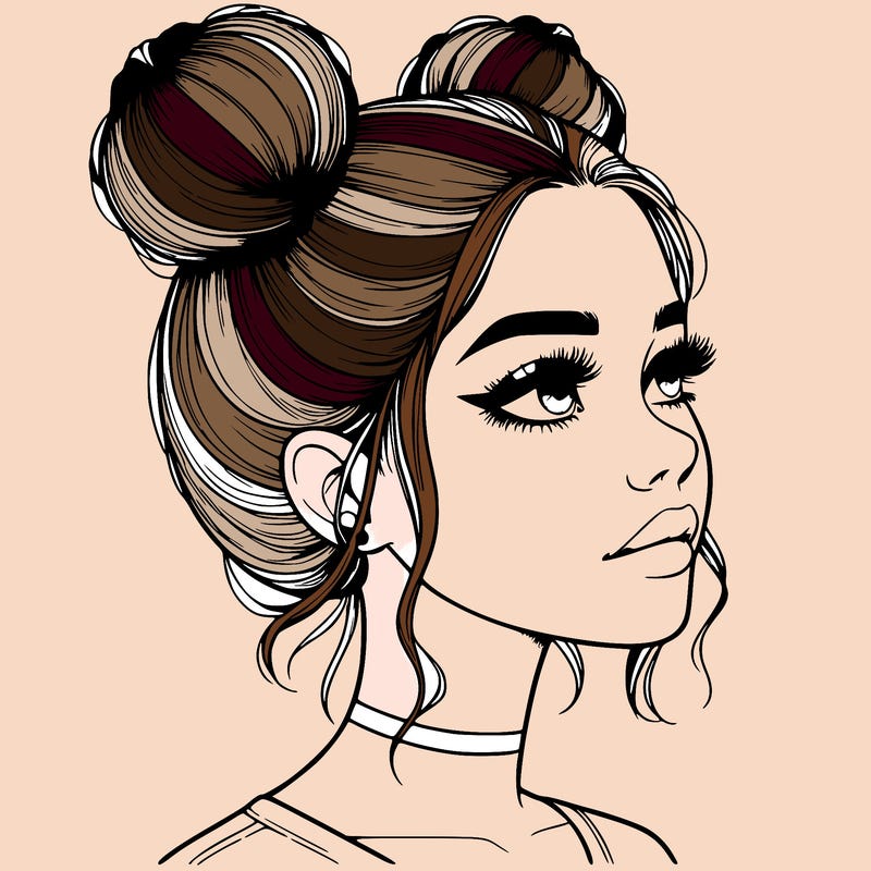 realistic girl with buns on the top of her head