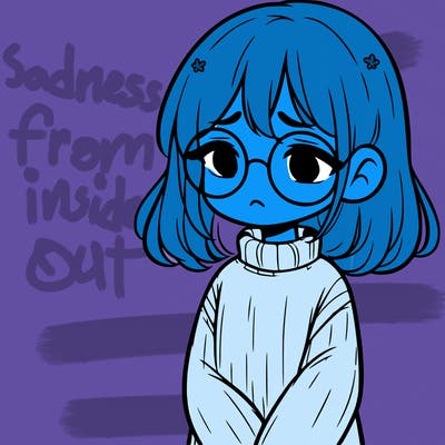 sad girl with glasses in a sweater