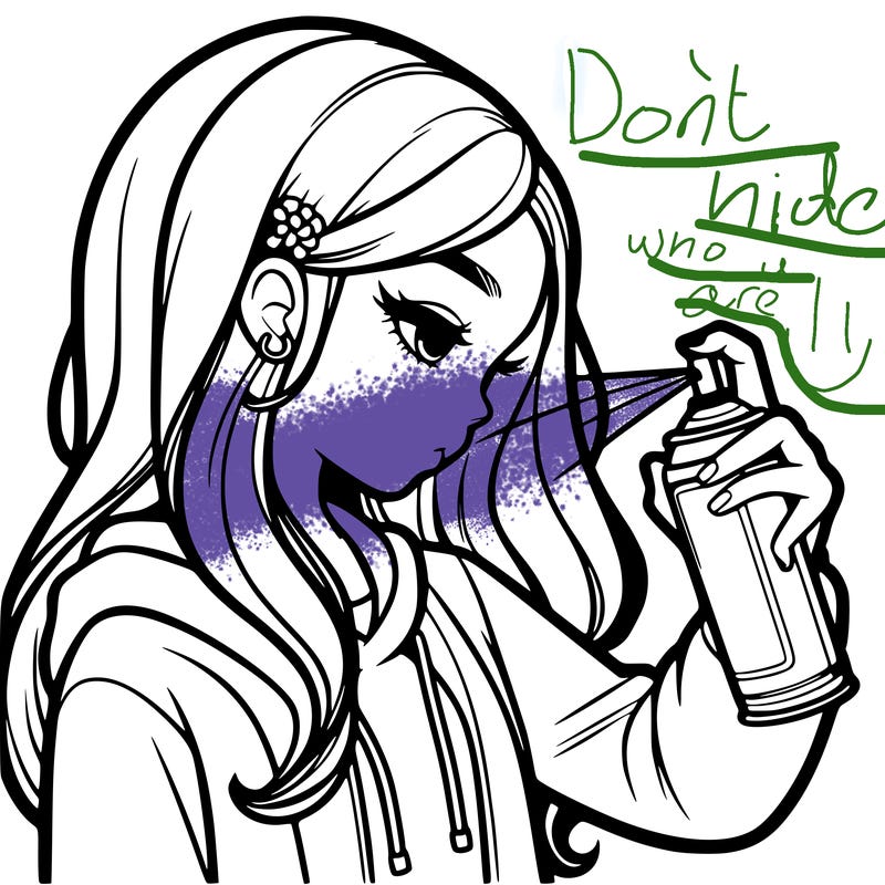 a realistic girl spray painting