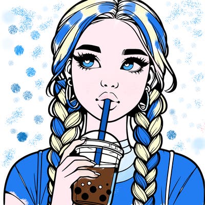 realistic girl with braided hair drinking boba