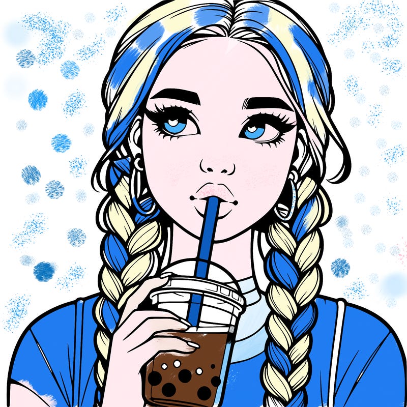 realistic girl with braided hair drinking boba
