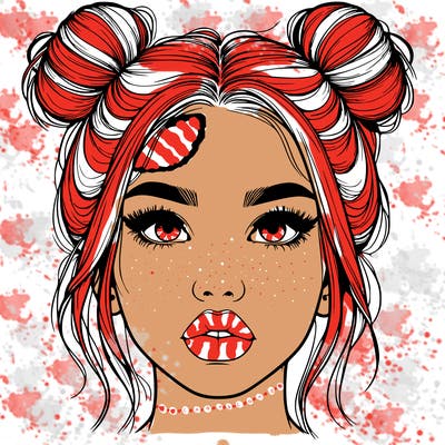 realistic girl with two buns on her hair and lips