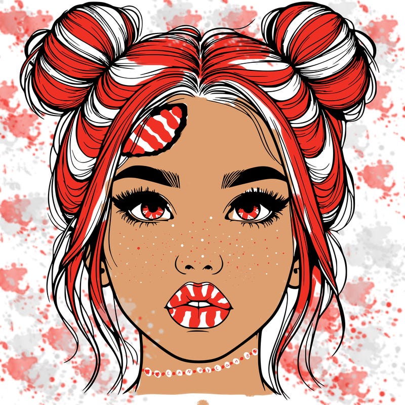 realistic girl with two buns on her hair and lips