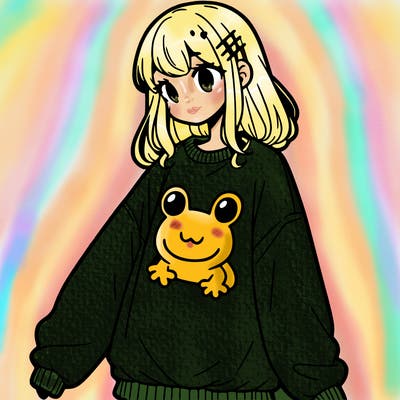 girl wearing frogging sweatshirt