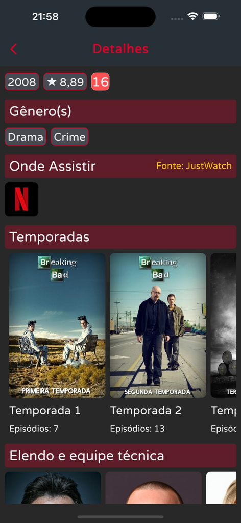Indica Filme - Indica Filme app details screen for Breaking Bad series showing rating genres and streaming platforms