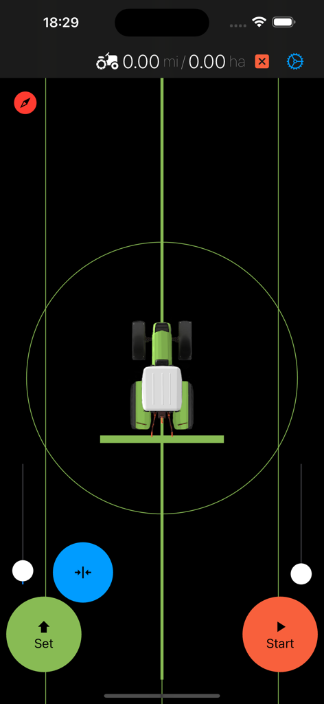 Agro Navigation - Agro Navigation app interface showing tractor parallel driving guidance with GPS navigation lines