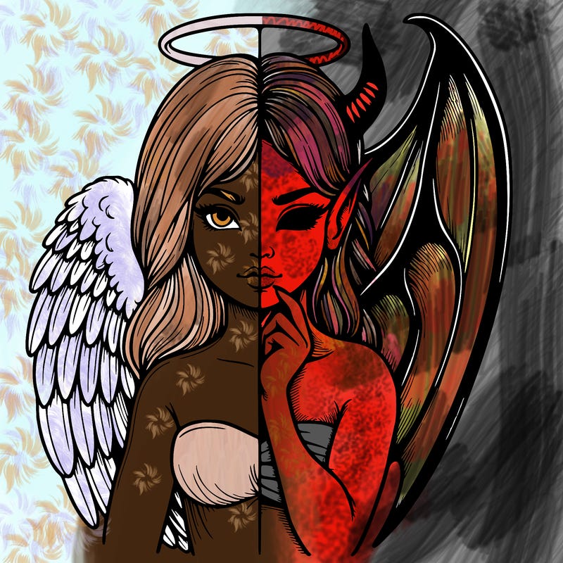 realistic angel half demon
