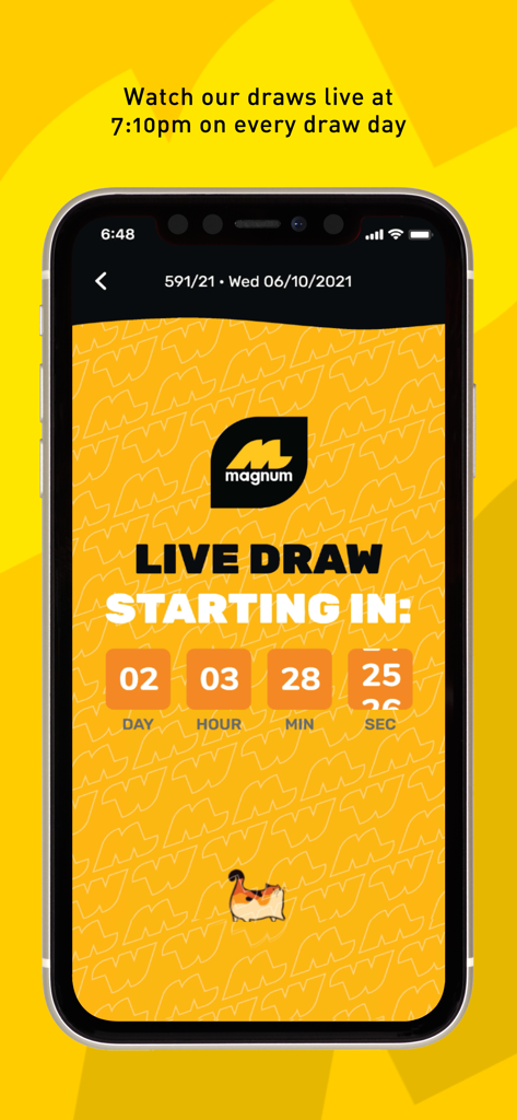 Un compte à rebours pour le prochain tirage en direct dans l'application officielle MyMagnum 4D