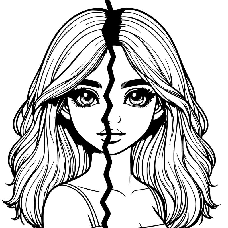 realistic girl split into two